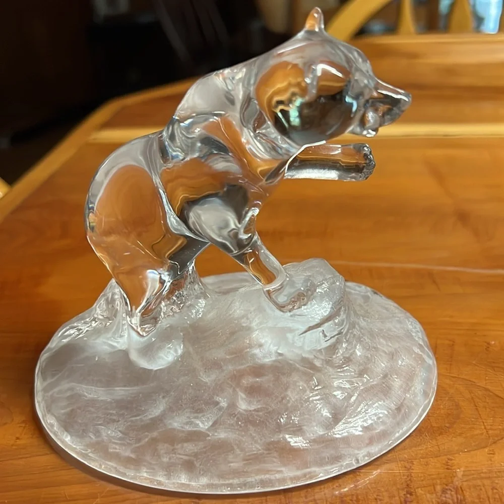 Vtg Royal Crystal Rock Clear Glass Wild Bear Figurine 5" Paperweight RCR Italy - Picture 3 of 5